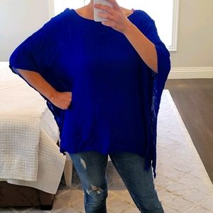 WOMENS AKASA ROYAL BLUE POM POM BLOUSE SHIRT